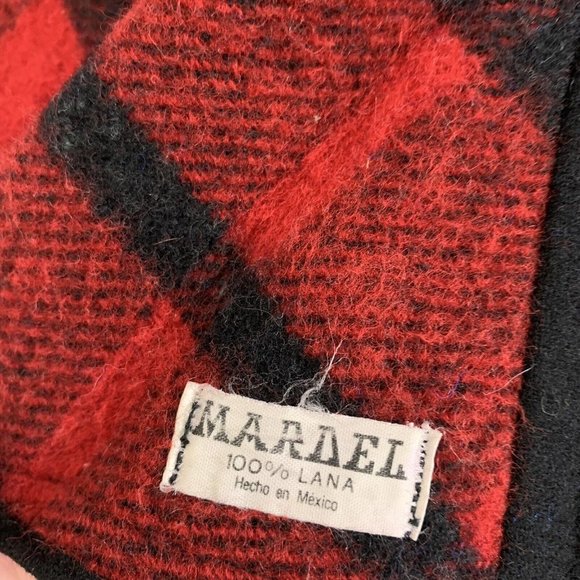 Vintage 60s MARDEL Reversible Wool Handmade Mid Century Poncho Cape Red Blue - Picture 4 of 8